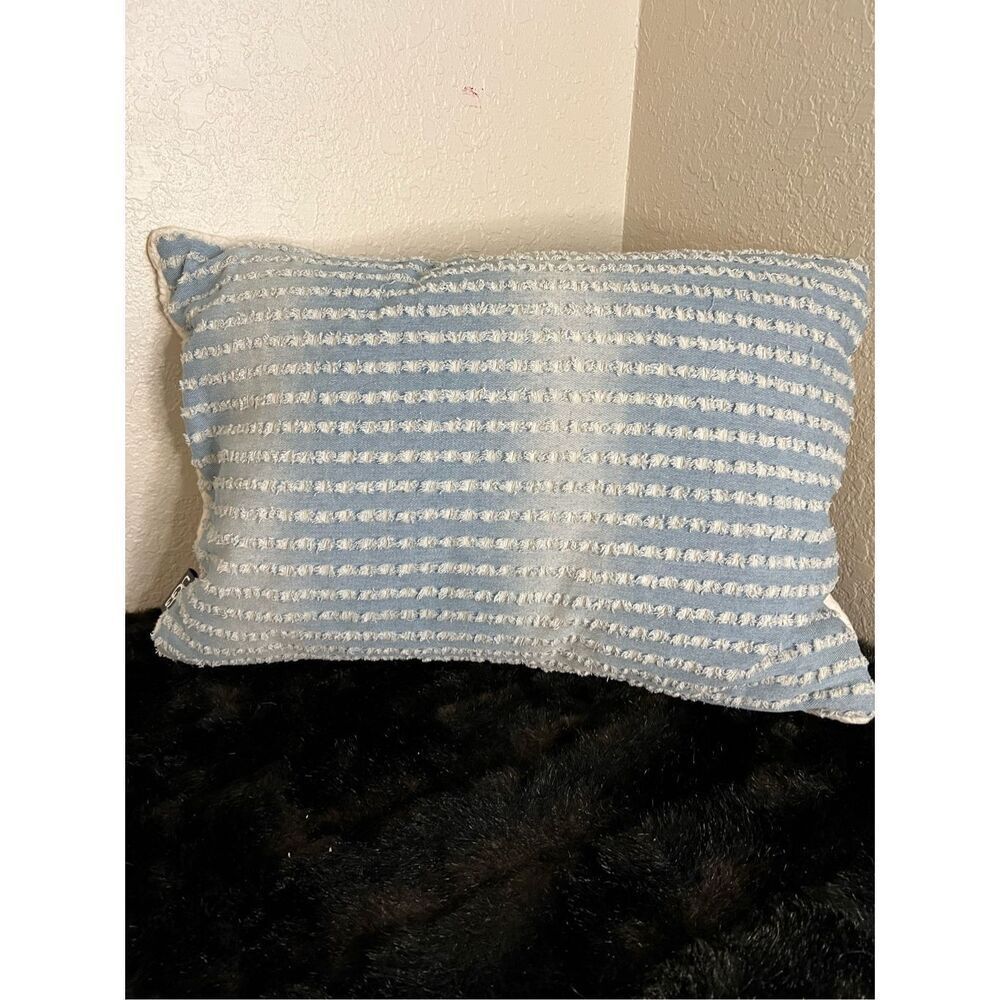 Ugg fleece and blue tufted lumbar pillow